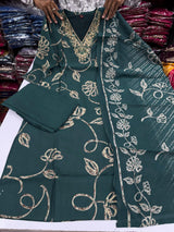 delicate butterfly motifs  Kurti Pant Dupatta Set