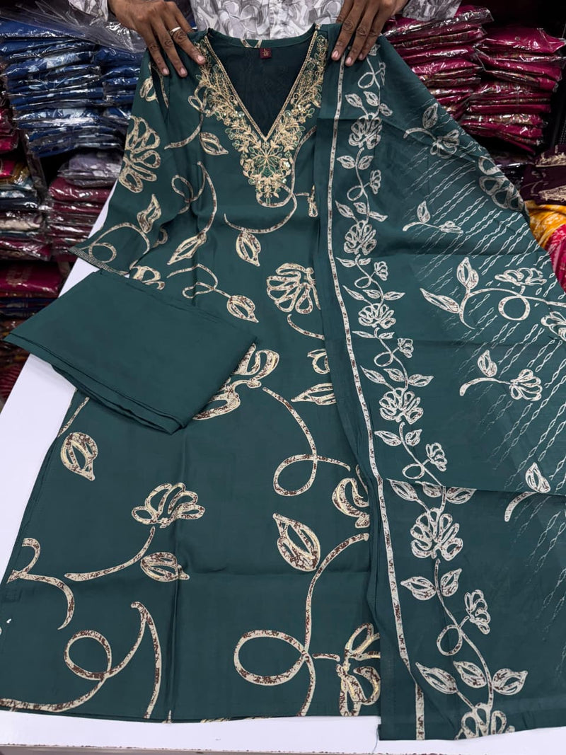 delicate butterfly motifs  Kurti Pant Dupatta Set