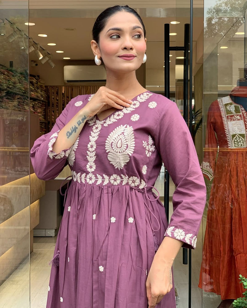 Premium Mal Cotton  intricate heavy embroidery & sequin work Anarkali Suit Set
