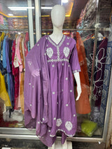 Premium Mal Cotton  intricate heavy embroidery & sequin work Anarkali Suit Set