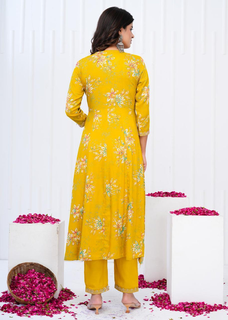 Designer  premium heavy cotton Anarkali Style Kurti Pant Dupatta Set