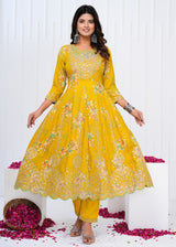 Designer  premium heavy cotton Anarkali Style Kurti Pant Dupatta Set