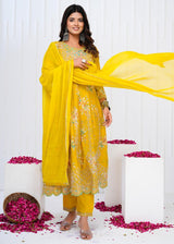 Designer  premium heavy cotton Anarkali Style Kurti Pant Dupatta Set