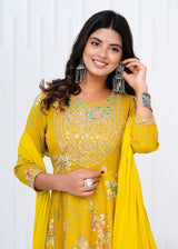 Designer  premium heavy cotton Anarkali Style Kurti Pant Dupatta Set