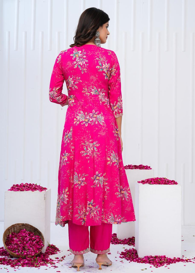 Designer  premium heavy cotton Anarkali Style Kurti Pant Dupatta Set
