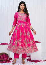 Designer  premium heavy cotton Anarkali Style Kurti Pant Dupatta Set
