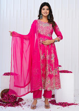 Designer  premium heavy cotton Anarkali Style Kurti Pant Dupatta Set