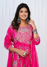 Designer  premium heavy cotton Anarkali Style Kurti Pant Dupatta Set