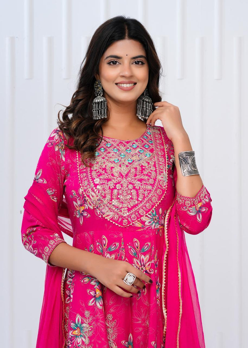 Designer  premium heavy cotton Anarkali Style Kurti Pant Dupatta Set