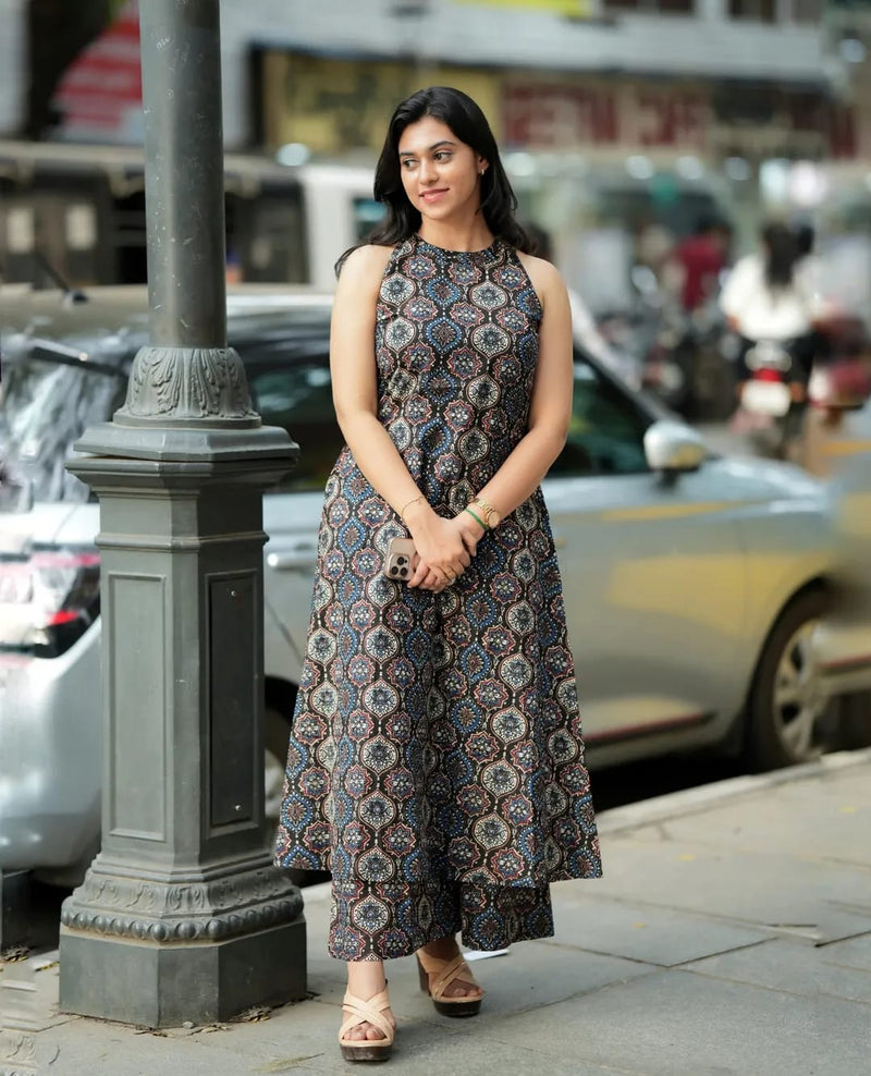 Classy Ajrakh A-Line Kurti Cord Set