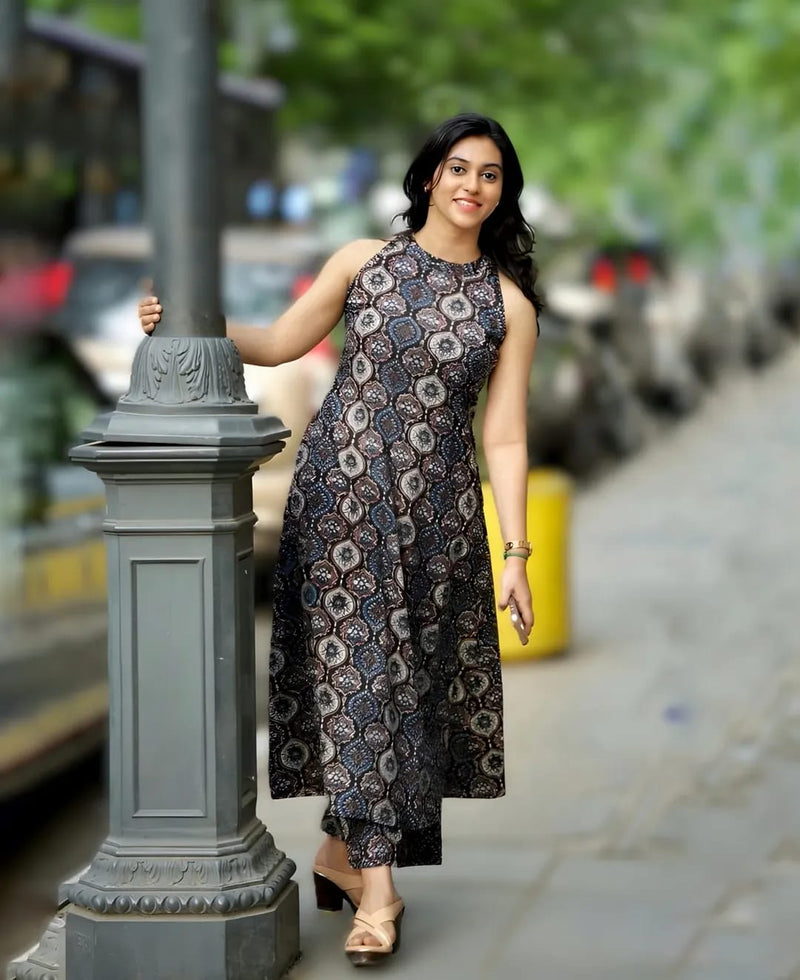 Classy Ajrakh A-Line Kurti Cord Set