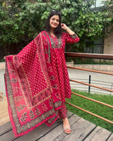 A-line Cotton  elegant red floral suit set