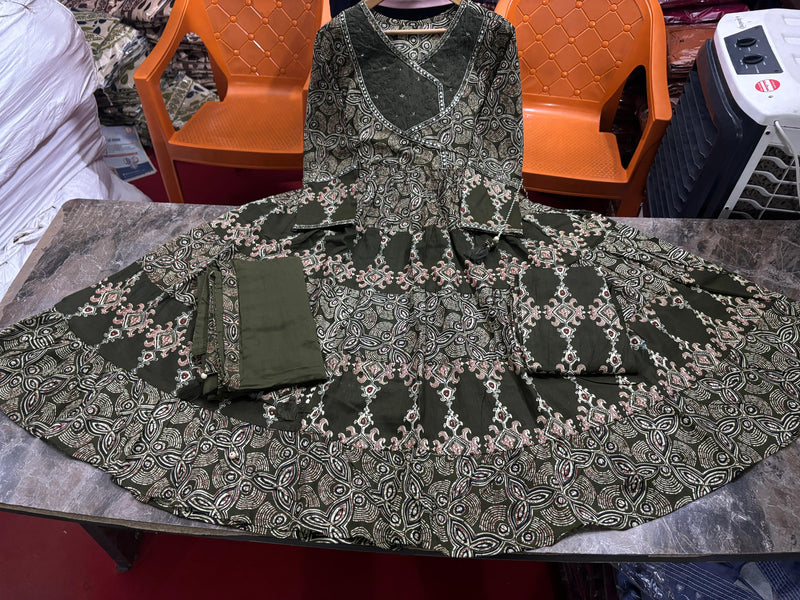 Printed Cotton  flared Anarkali suit