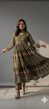 Printed Cotton  flared Anarkali suit