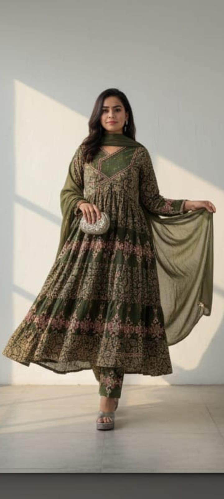Printed Cotton  flared Anarkali suit