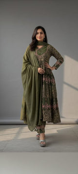 Printed Cotton  flared Anarkali suit