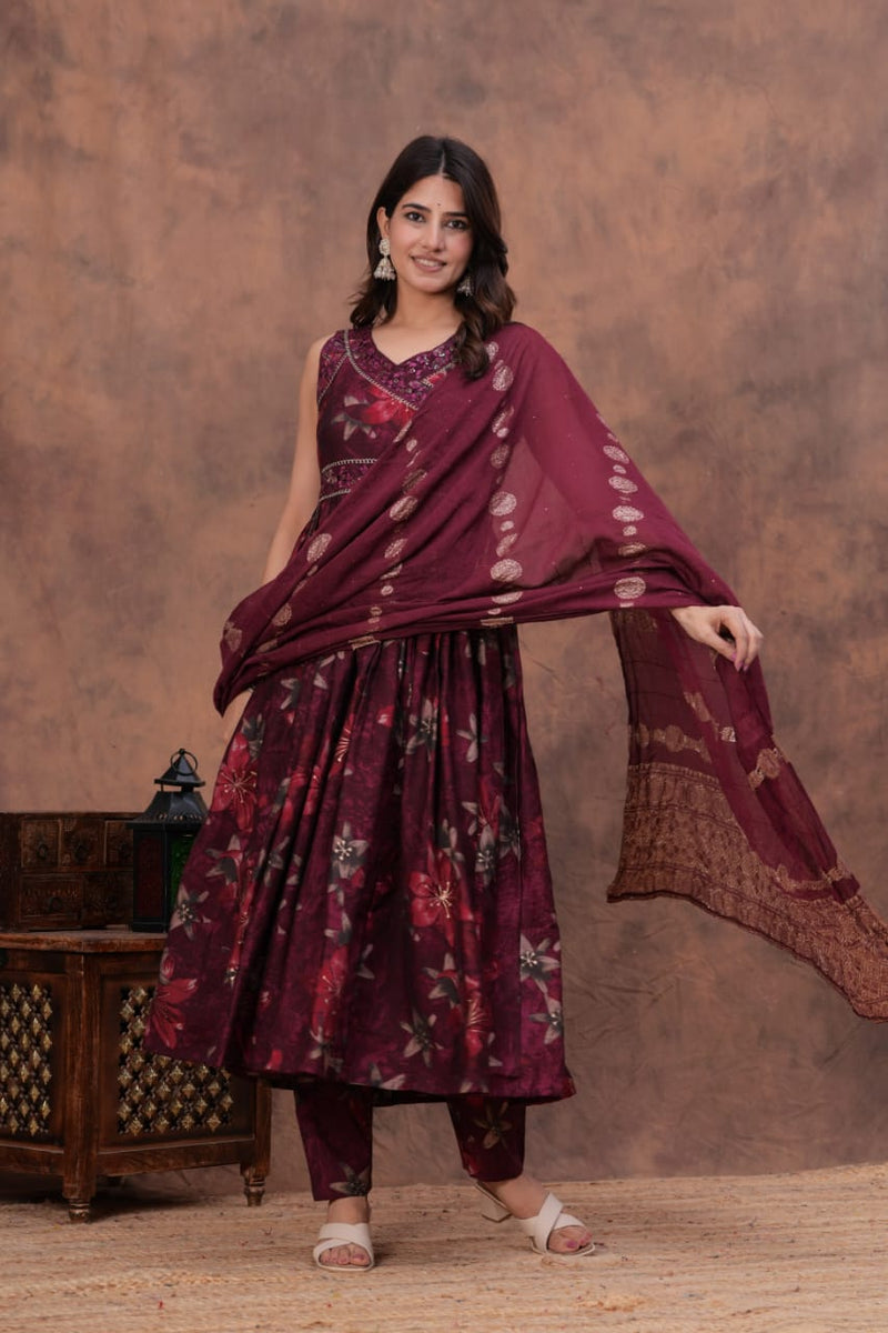 luxurious partywear muslin  Full Flair Anarkali set