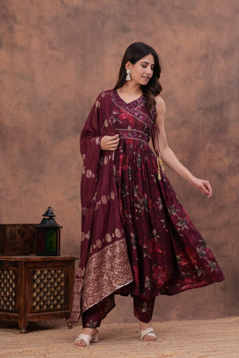 luxurious partywear muslin  Full Flair Anarkali set