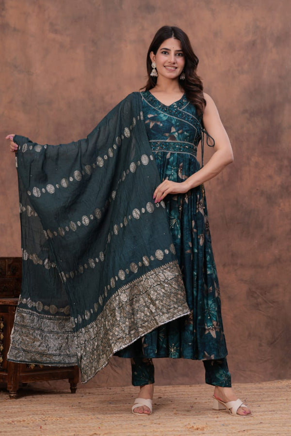 luxurious partywear muslin  Full Flair Anarkali set