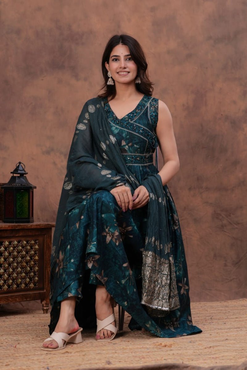 luxurious partywear muslin  Full Flair Anarkali set