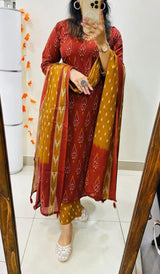 Designer Rich Azrak Cotton Kurti Pant Dupatta Set
