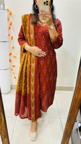 Designer Rich Azrak Cotton Kurti Pant Dupatta Set