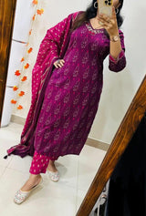 Designer Rich Azrak Cotton Kurti Pant Dupatta Set