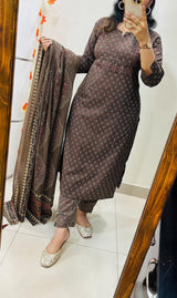 Premium Fine Cotton  Embroidery Work on Yoke Azrak Suit Set