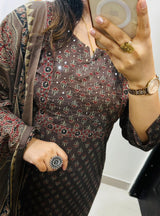 Premium Fine Cotton  Embroidery Work on Yoke Azrak Suit Set