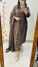 Premium Fine Cotton  Embroidery Work on Yoke Azrak Suit Set
