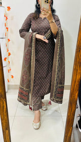 Premium Fine Cotton  Embroidery Work on Yoke Azrak Suit Set