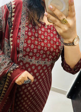 Premium Fine Cotton  Embroidery Work on Yoke Azrak Suit Set