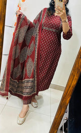 Premium Fine Cotton  Embroidery Work on Yoke Azrak Suit Set