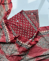 Premium Fine Cotton  Embroidery Work on Yoke Azrak Suit Set
