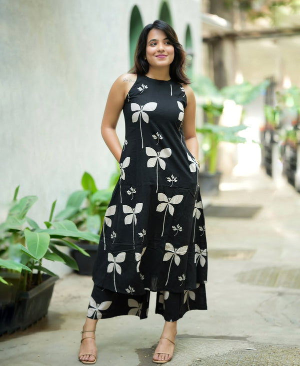 trendy A-line pattern with cut sleeves Premium Floral Fine Cotton Co-ord Set