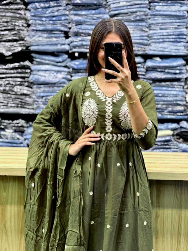 premium heavy cotton Designer Straight Style Kurti Set