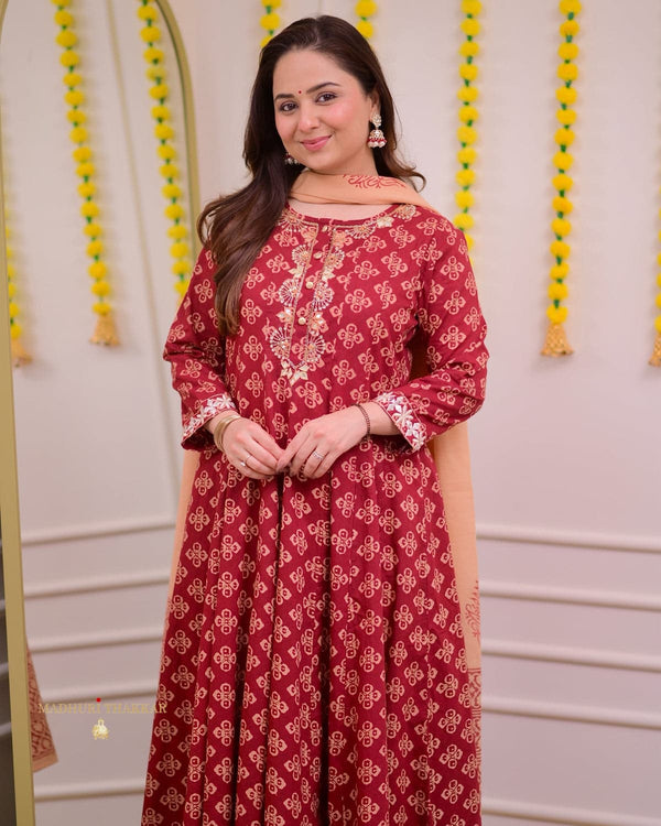 Pure Cotton  exclusive A-Line kurti pant dupatta set