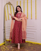 Pure Cotton  exclusive A-Line kurti pant dupatta set