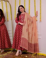 Pure Cotton  exclusive A-Line kurti pant dupatta set