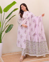 beautiful printed cotton Kurti Pant with Malmal Dupatta set