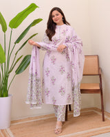 beautiful printed cotton Kurti Pant with Malmal Dupatta set