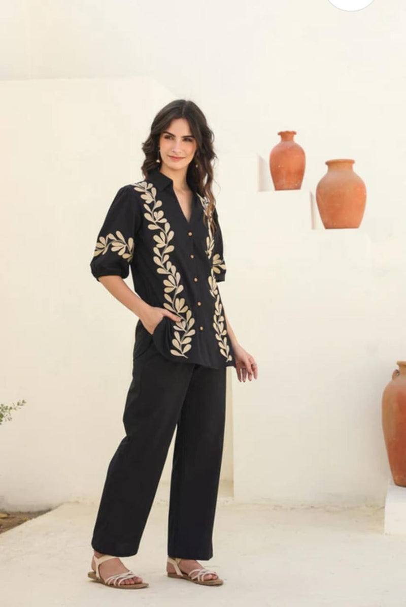 Elegant embroidery detailing  Premium Cotton co ord set