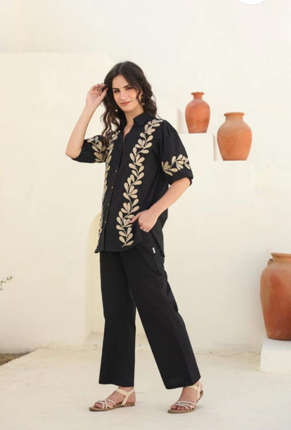 Elegant embroidery detailing  Premium Cotton co ord set