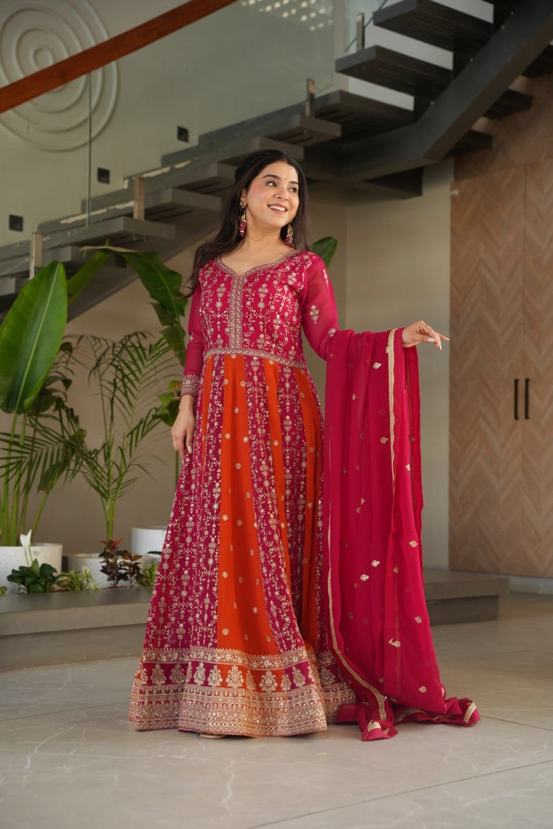 Premium Faux Blooming with Zari &amp; Sequins Embroidery  luxury gown set