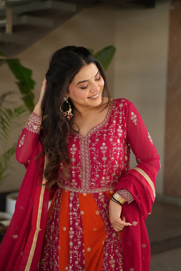 Premium Faux Blooming with Zari &amp; Sequins Embroidery  luxury gown set