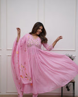 Premium Cotton Straight Fit with Embroidered Neckline kurti pant dupatta set