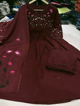 Premium Cotton Straight Fit with Embroidered Neckline kurti pant dupatta set