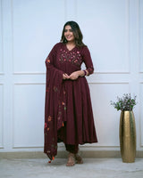 Premium Cotton Straight Fit with Embroidered Neckline kurti pant dupatta set