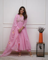 Premium Cotton Straight Fit with Embroidered Neckline kurti pant dupatta set
