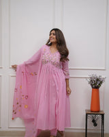 Premium Cotton Straight Fit with Embroidered Neckline kurti pant dupatta set